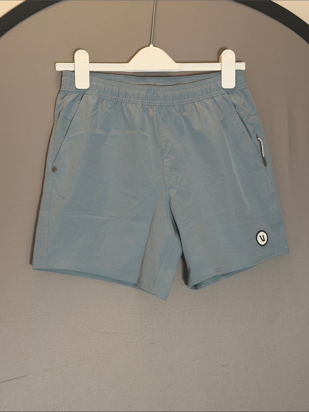 Vuori Men's Sky Blue Athletic Shorts with V Patch